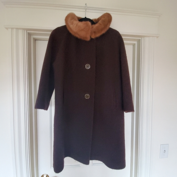 Vintage fur trimmed mink collar coat brown - Picture 4 of 7